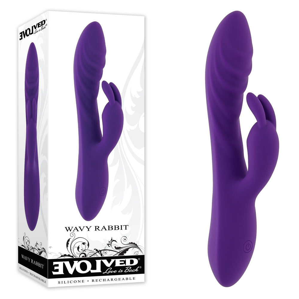 Evolved Wavy Rabbit Vibrator 20.6 cm USB Rechargeable Toy Purple VIBRATORS-RABBIT