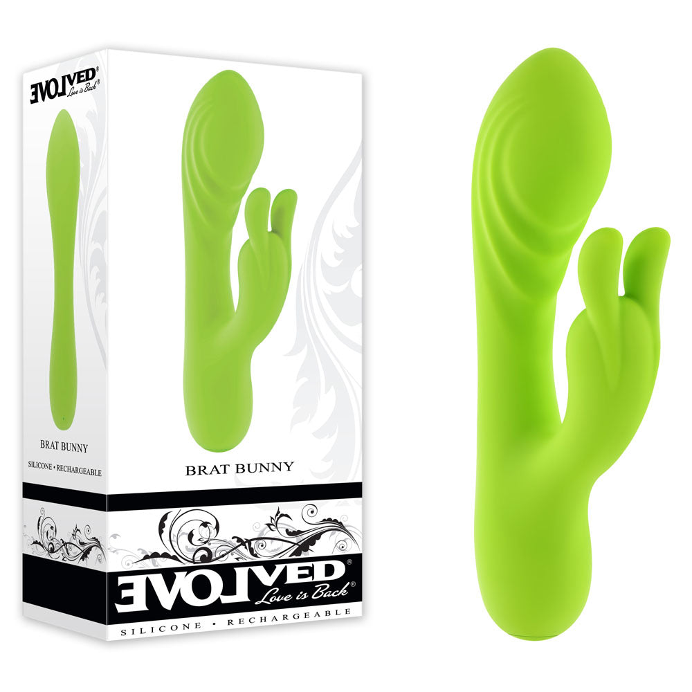 Brat Bunny Green 6.38 Inch Electric Dual Motor Silicone Rabbit Vibrator > Vibrators > Ladies > Rabbit