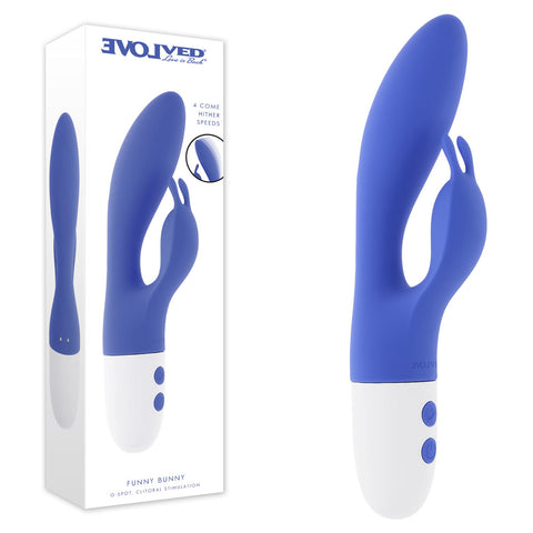 Evolved Funny Bunny – 20 cm USB Rechargeable Rabbit Vibrator Blue > Vibrators > Ladies > Rabbit
