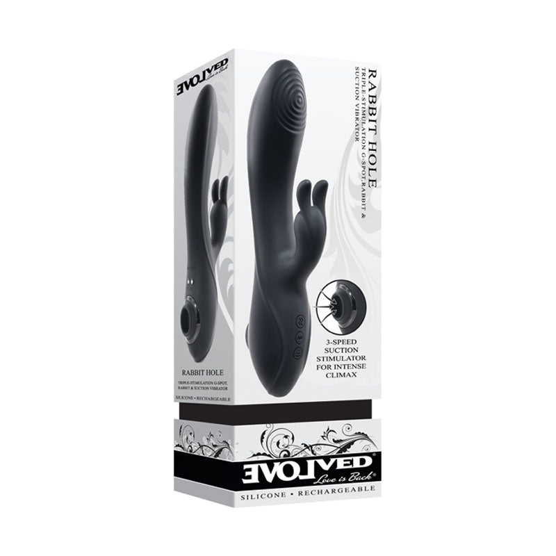 Evolved Rabbit Hole 21.2 Centimeter USB Rechargeable Rabbit Vibrator Black VIBRATORS-RABBIT