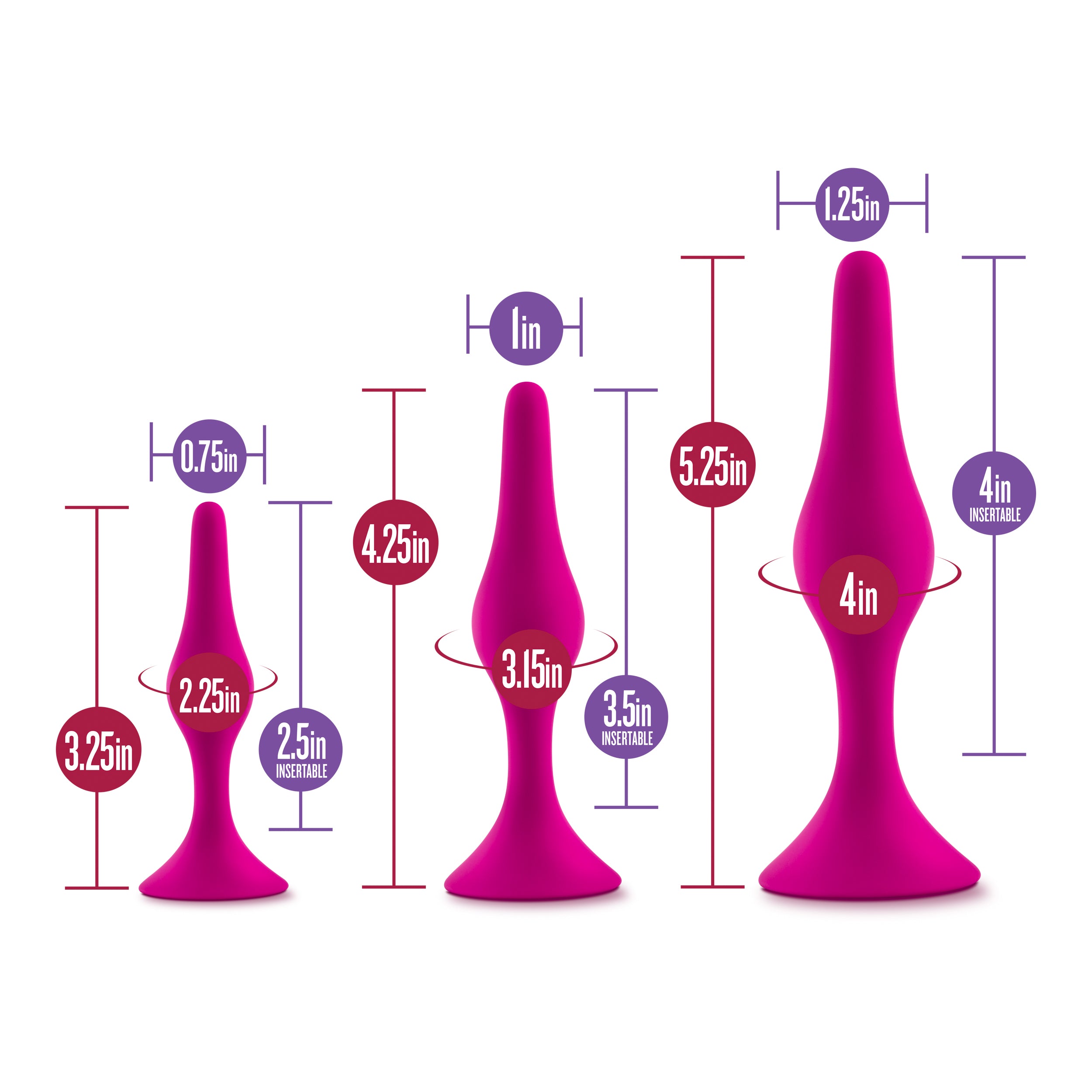 Luxe Beginner Plug Kit Pink with 3 Graduated Sizes for Safe and Gentle Booty Play > Anal Range > Butt Plug Kits