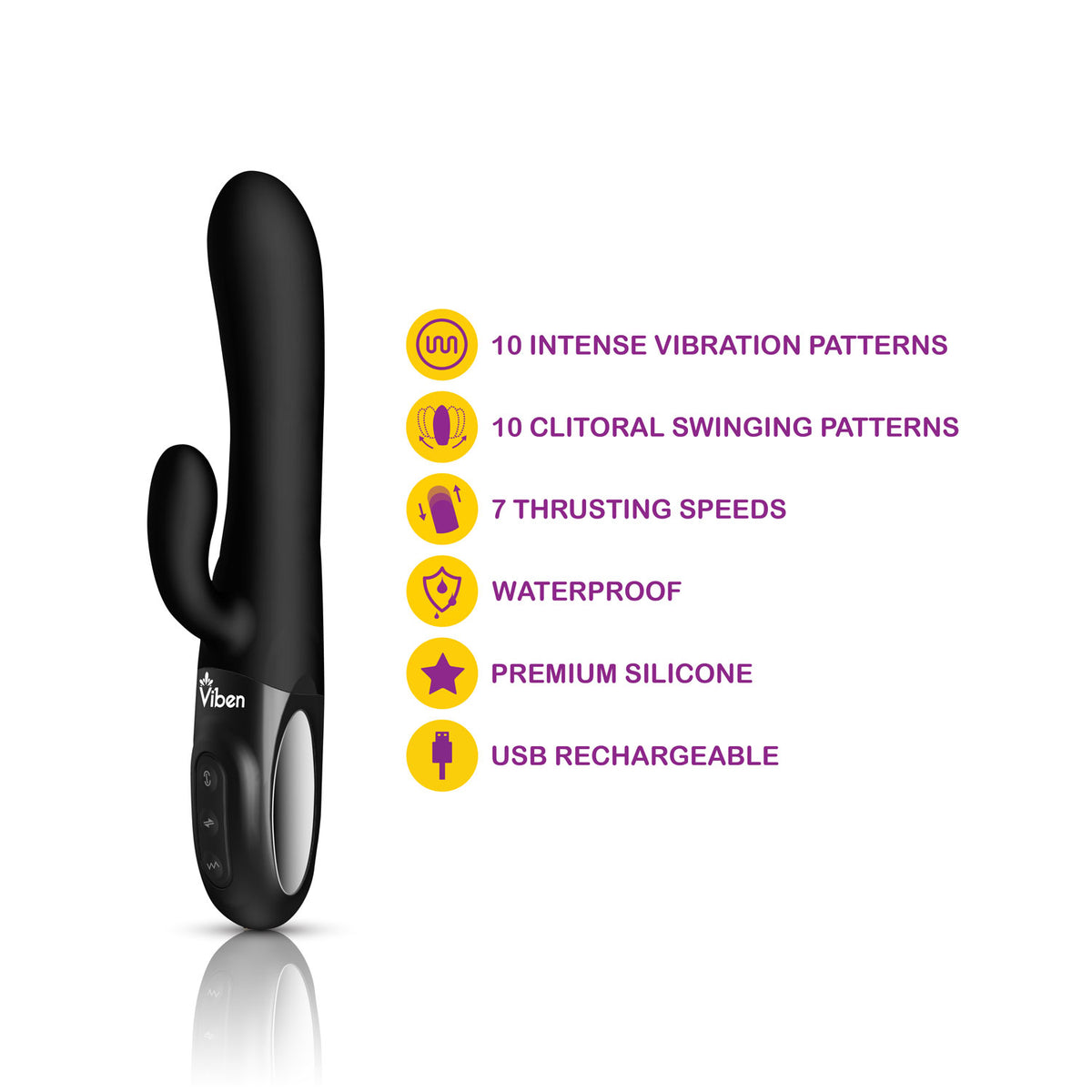 Viben Hypnotic Thrusting Rabbit Vibe with Swinging Clit Stimulator in Black > Vibrators > Ladies > Rabbit