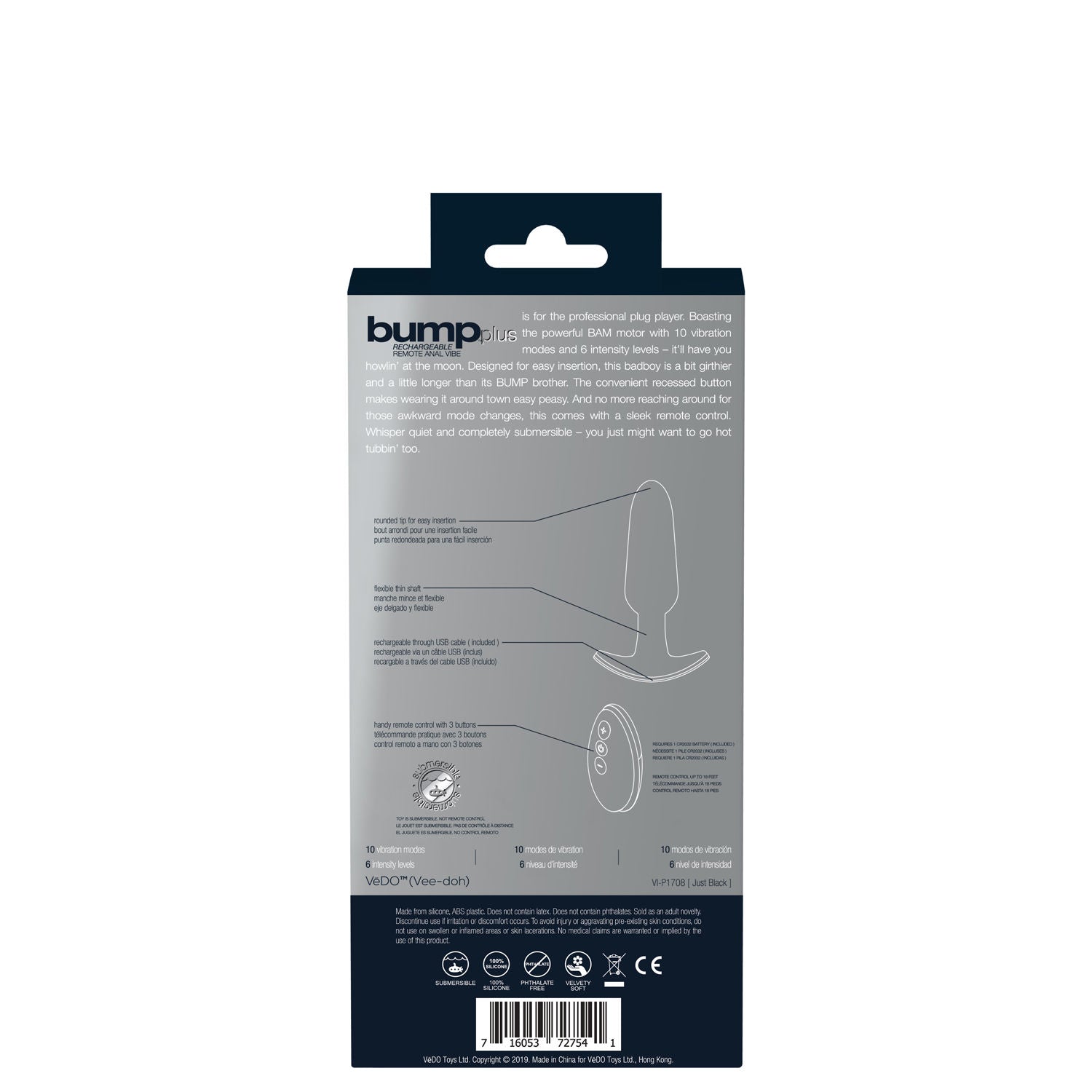 Bump Plus - Rechargeable Remote Control Anal Vibe - Just Black Butt Plugs - Vibrating