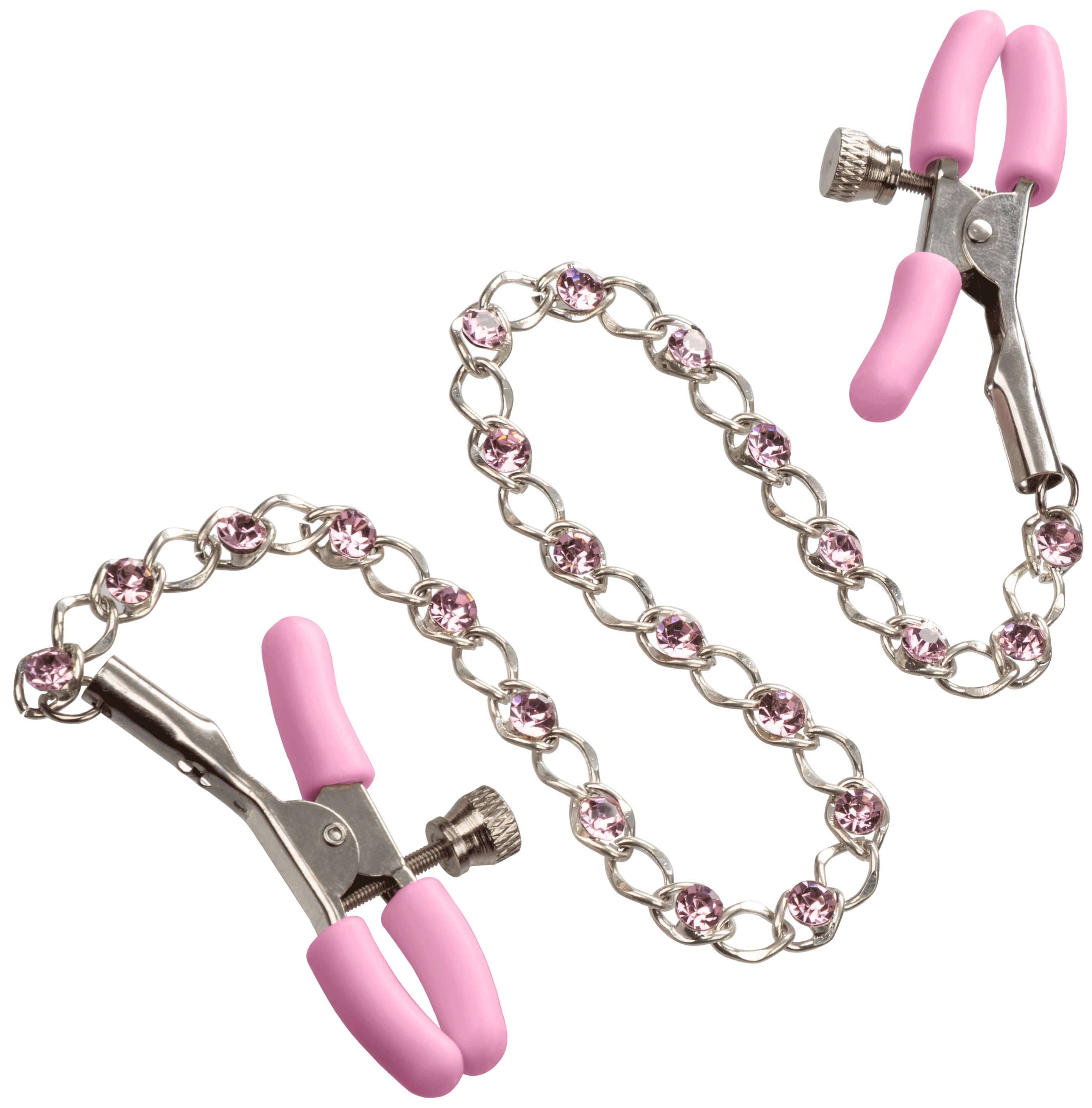 Nipple Play Crystal Chain Adjustable Nipple Clamps with Pink Silicone Coating and Sparkling Crystals Nipple Clips