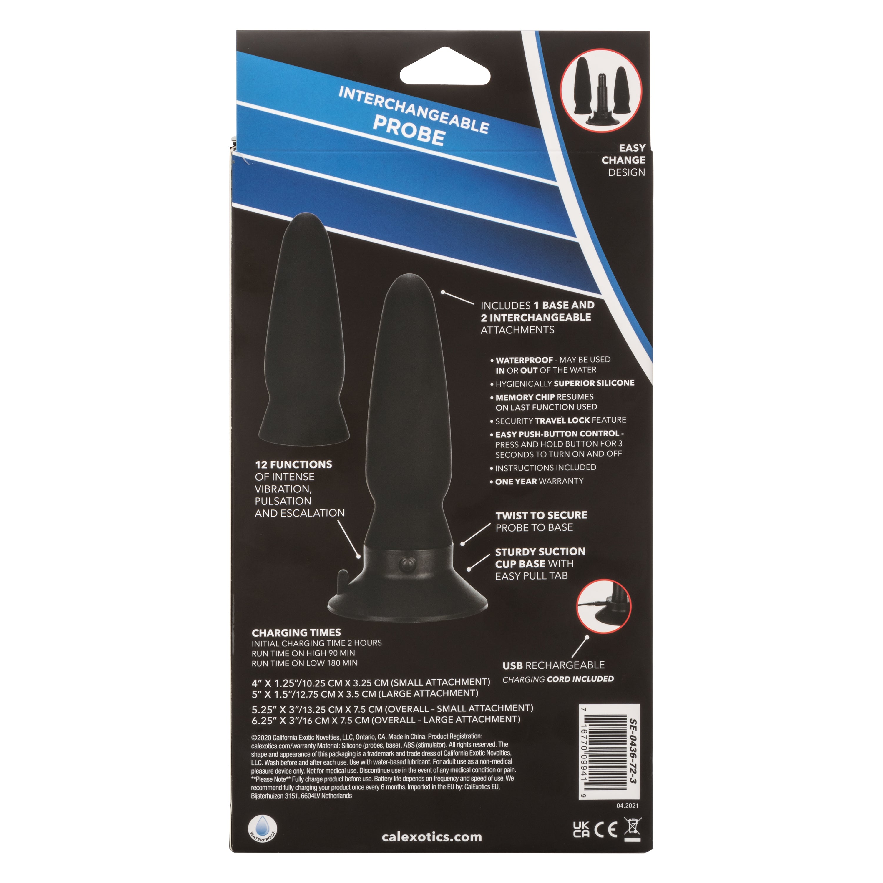 Eclipse Interchangeable Probe Black Silicone Vibrating Anal Probe Set with 2 Attachments and Suction Cup Base Butt Plugs - Vibrating