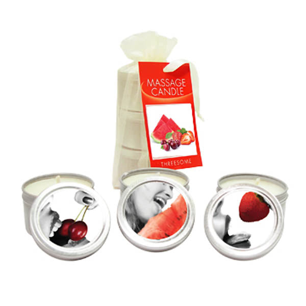 Edible Massage Candle Threesome Cherry Strawberry Melon Flavored Candles 3 Pack > Candles > Massage Main image