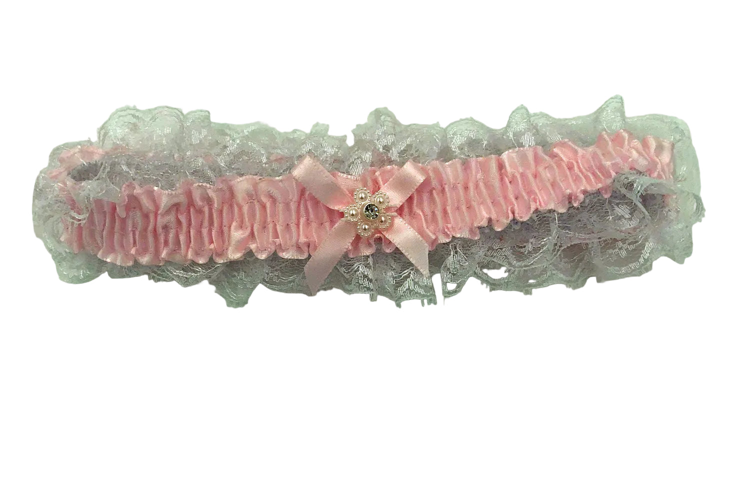 Elegant Moments Baby Pink Satin Leg Garter with White Lace Trim > Clothes > Accessories