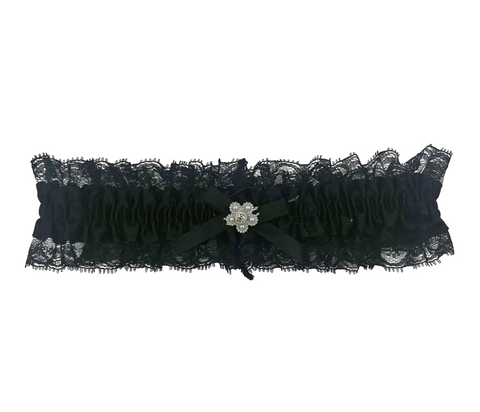 Elegant Moments Black Satin Lace Leg Garter One Size Fit > Clothes > Accessories