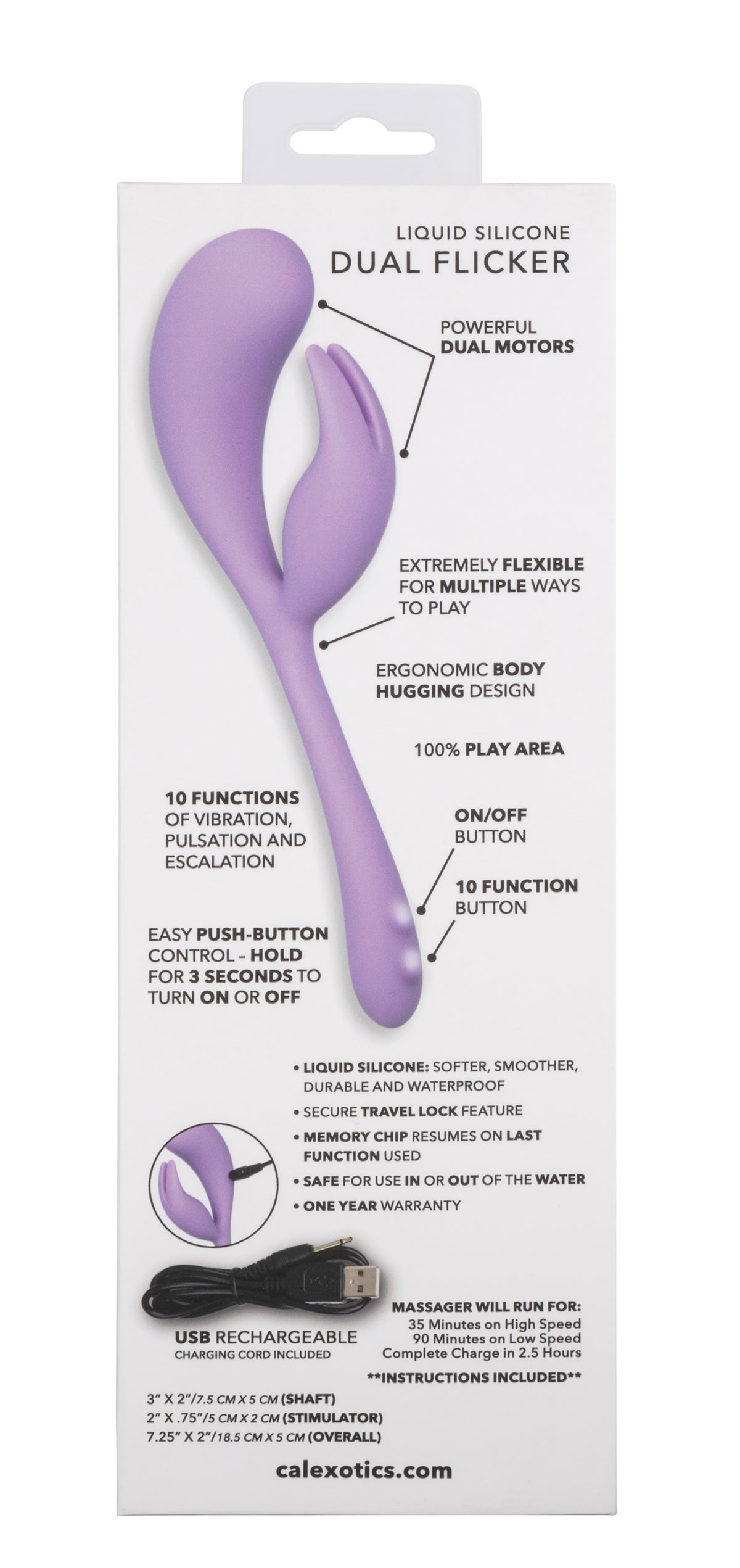 Elle Liquid Silicone Dual Flicker 7.25 Inch Purple Rechargeable Vibrator | Flexible > Vibrators > Ladies > Rabbit