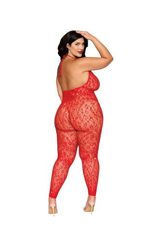 Rhinestone Bodystocking Dmnd - Queen Size - Poinsettia Bodystocking