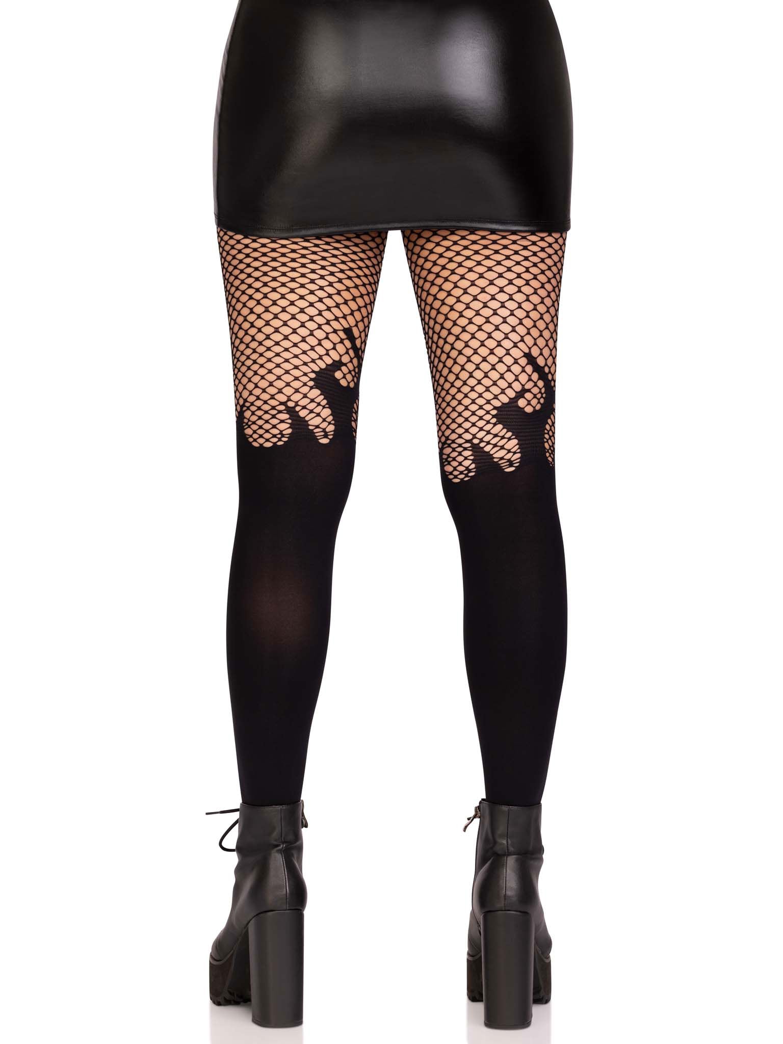 Opaque Flame Fishnet Top Tights One Size Black Hosiery > Clothes > Hosiery
