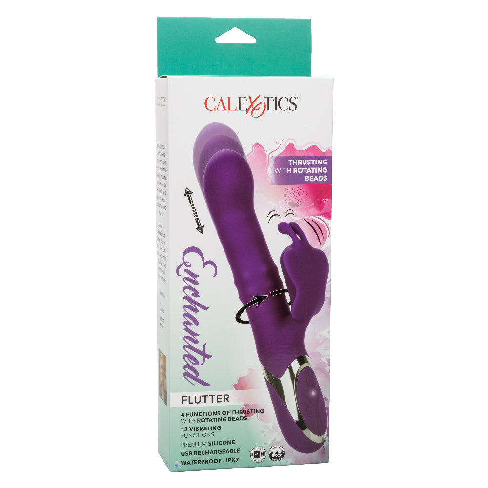Enchanted Flutter Purple Silicone Thrusting and Rotating Beaded Shaft with Fluttering Teaser, 12 Vibration Functions, USB Rechargeable, Waterproof IPX7, 7.5 Inch VIBRATORS-RABBIT