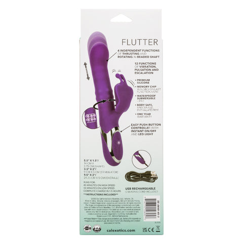 Enchanted Flutter Purple Silicone Thrusting and Rotating Beaded Shaft with Fluttering Teaser, 12 Vibration Functions, USB Rechargeable, Waterproof IPX7, 7.5 Inch VIBRATORS-RABBIT