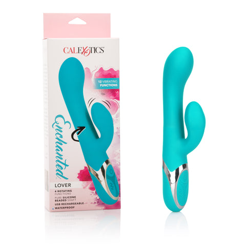 Enchanted Lover Vibrating Massager with Rotating Beads and Clitoral Stimulator in Teal Silicone VIBRATORS-RABBIT