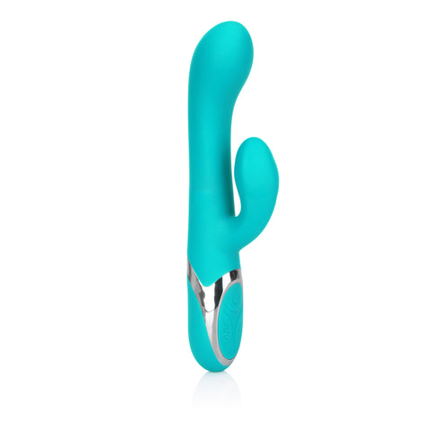 Enchanted Lover Vibrating Massager with Rotating Beads and Clitoral Stimulator in Teal Silicone VIBRATORS-RABBIT