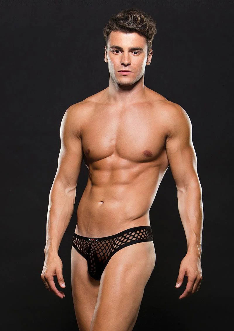 Envy Menswear Modern Fishnet Thong Large Black Underwear Mens Thongs