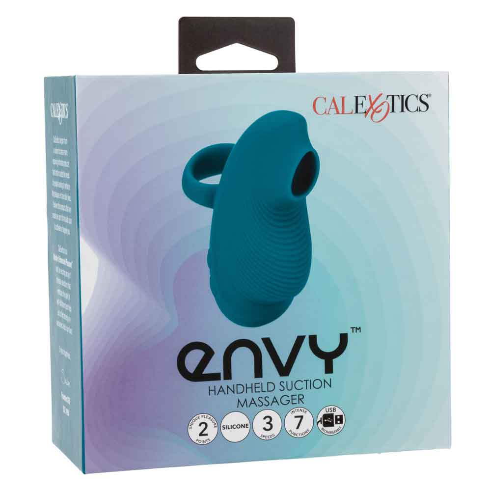 Envy™ Handheld Suction Massager in Teal Blue with 3 Suction Speeds and 7 Vibration Functions, USB Rechargeable Silicone Full Body Massager Vibrators