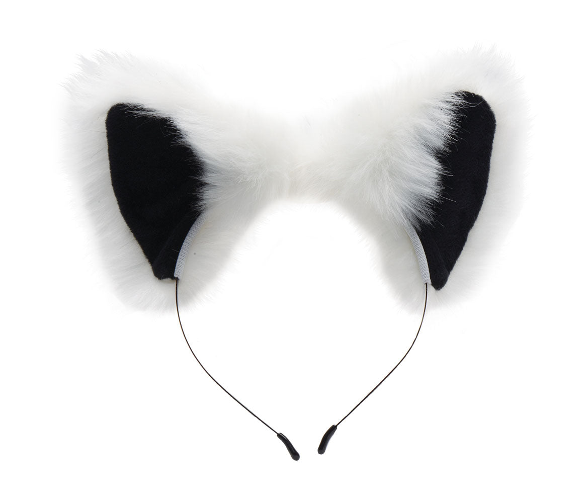 Anal Plug and Ears Set with White Fox Tail Tails