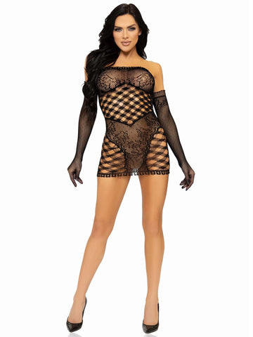 Hardcore Net Tube Dress with Gloves (Black) – One Size Lingerie Set > Clothes > Dresses and Chemises