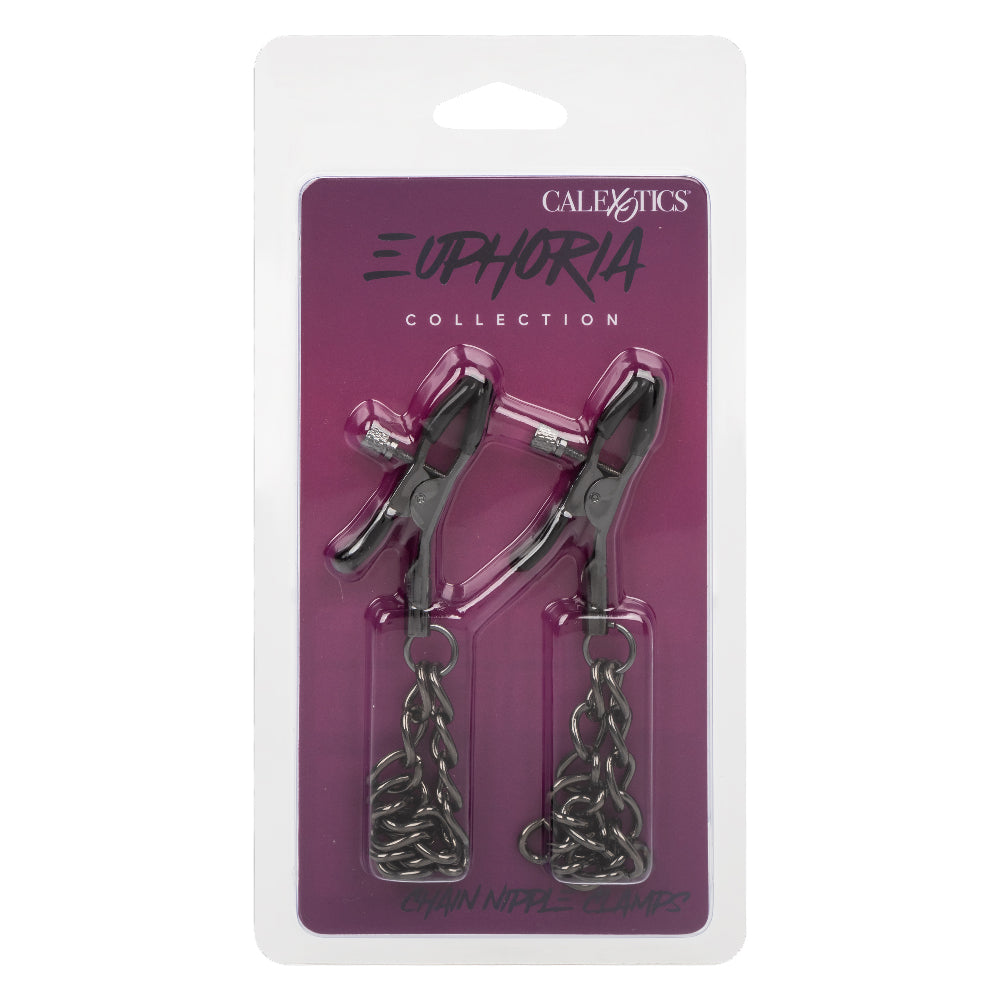 Euphoria Collection Black Chain Adjustable Nipple Clamps with Soft Pads Nipple Stimulators
