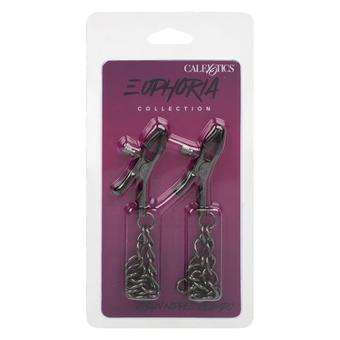 Euphoria Collection Black Chain Adjustable Nipple Clamps with Soft Pads Nipple Stimulators
