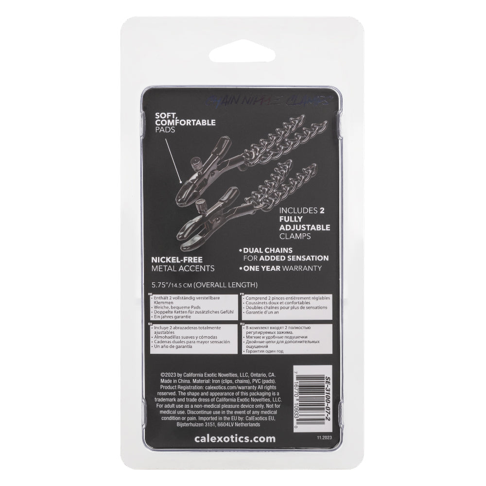 Euphoria Collection Black Chain Adjustable Nipple Clamps with Soft Pads Nipple Stimulators