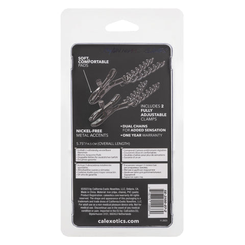 Euphoria Collection Black Chain Adjustable Nipple Clamps with Soft Pads Nipple Stimulators
