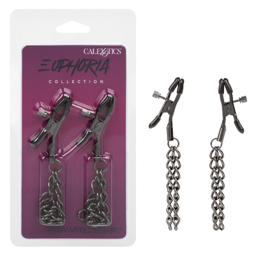 Euphoria Collection Black Chain Adjustable Nipple Clamps with Soft Pads Nipple Stimulators