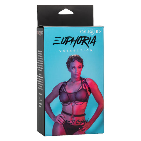 Euphoria Collection Multi Chain Halter Harness with Velvet and Vegan Leather in Black, Adjustable Size Womens Harnesses