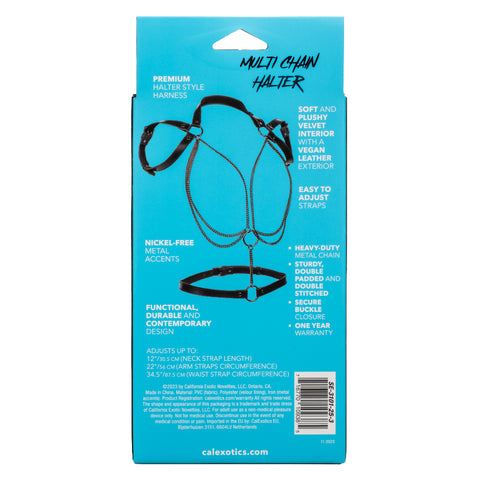 Euphoria Collection Multi Chain Halter Harness with Velvet and Vegan Leather in Black, Adjustable Size Womens Harnesses