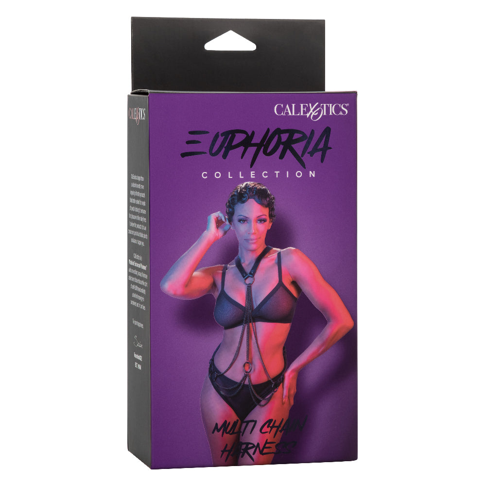 Euphoria Collection Multi Chain Harness with Black Vegan Leather and Velvet Interior, Adjustable Cross Back Design, One Size Womens Harnesses
