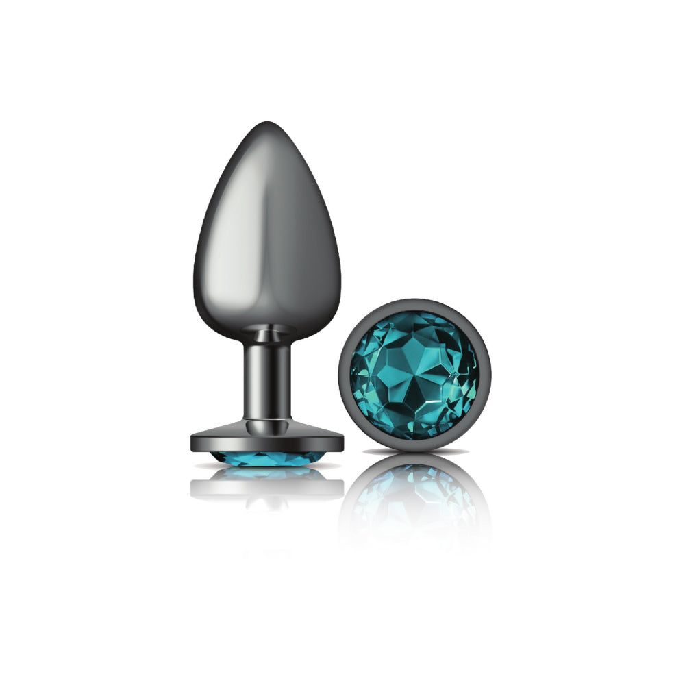 Cheeky Charms Gunmetal Round Butt Plug with Teal Jewel Large (9.12cm) Large > Anal Range > Jewel Butt Plugs