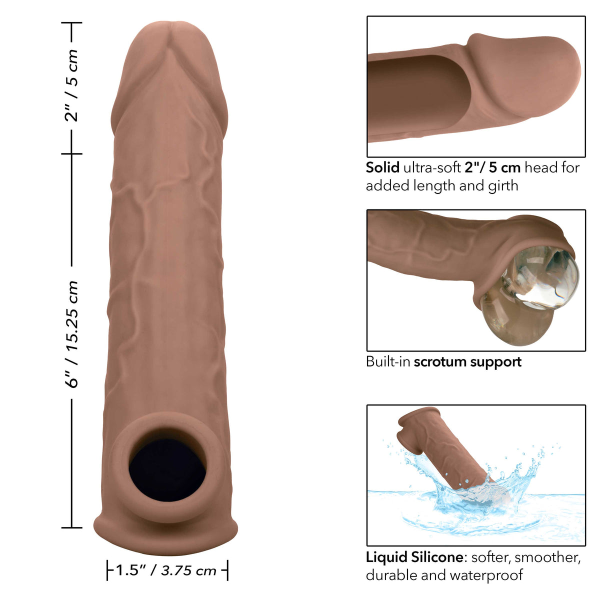 Performance Maxx Life-Like Extension 8 Inch Brown with Built-In Scrotum Strap and Hollow Design Brown > Sex Toys For Men > Penis Sleeves