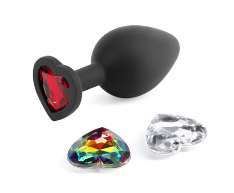 Glams Xchange Heart Medium Butt Plug with Heart Gems Black > Anal Range > Jewel Butt Plugs