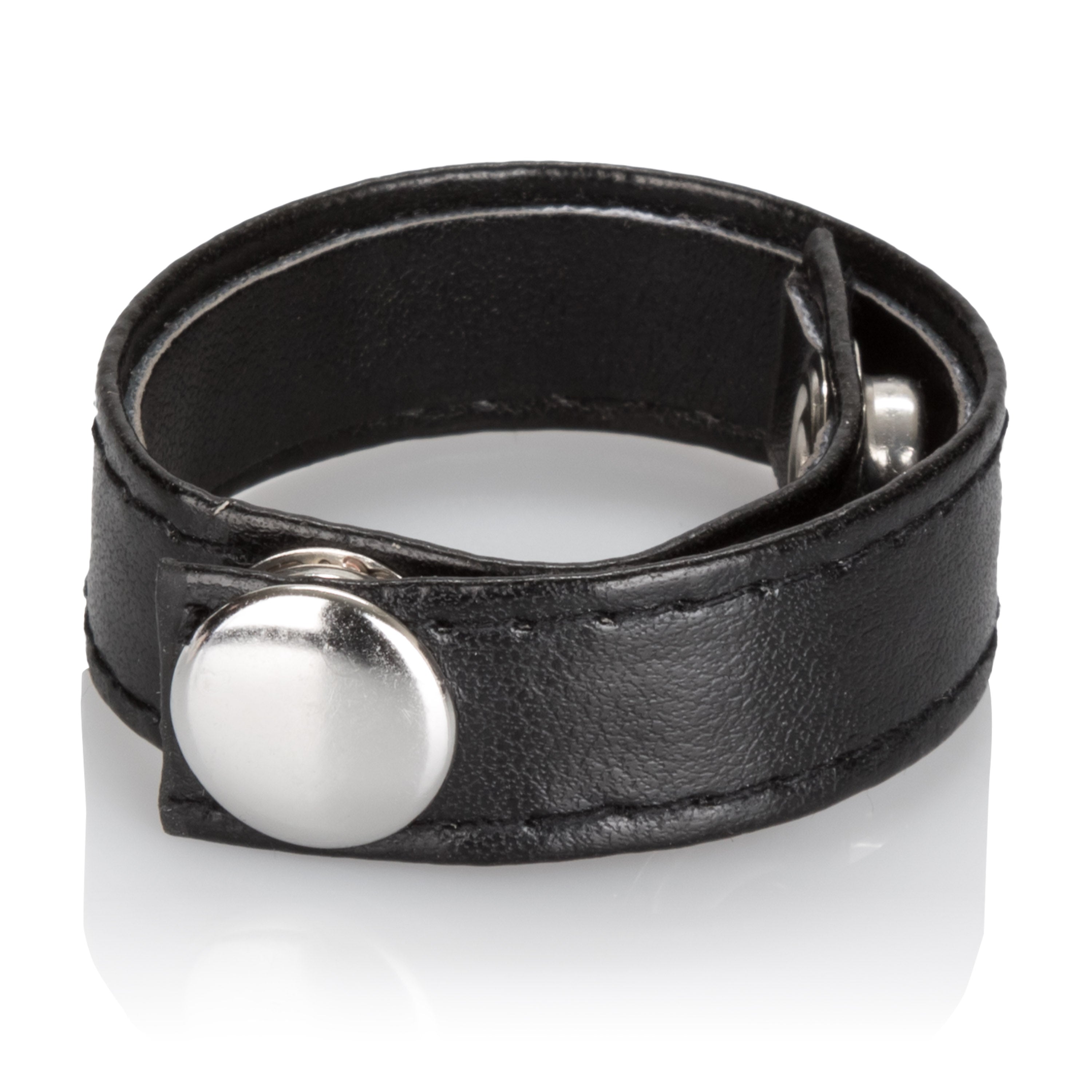 Adjustable Black Leather 3-Snap Cock Ring with Nickel-Free Snaps Mens Leather