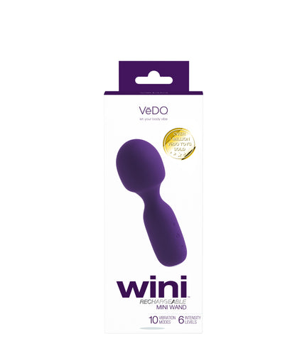 Wini Rechargeable Mini Wand Massager Black with 10 Vibrations Electric Massager