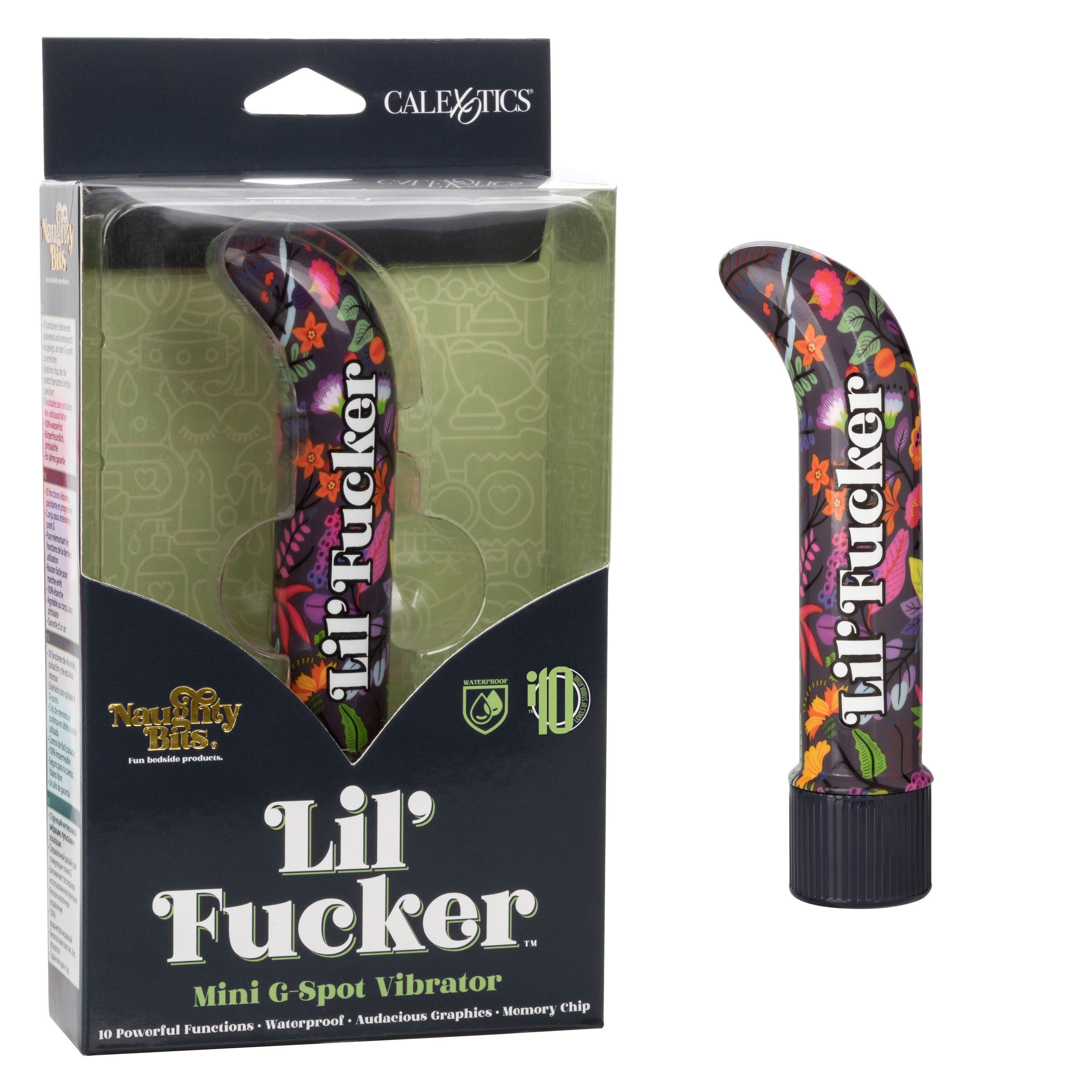 Naughty Bits Lil' Fucker Mini G-Spot Vibrator 4.25 Inch Waterproof with Floral Design BULLETS