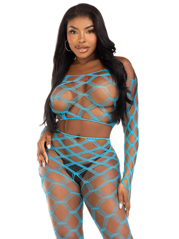 Fishnet Crop Top And Footless Tights Lingerie Set > Clothes > Bra Sets