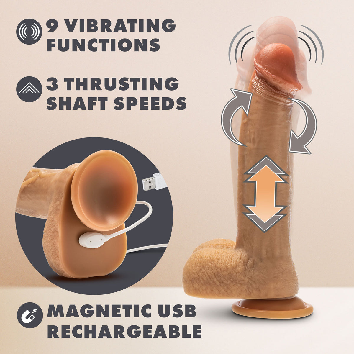 Dr Phillips 8.5 Inch Tan Silicone Thrusting Dildo with Remote > Dildos > Thrusting Dildos