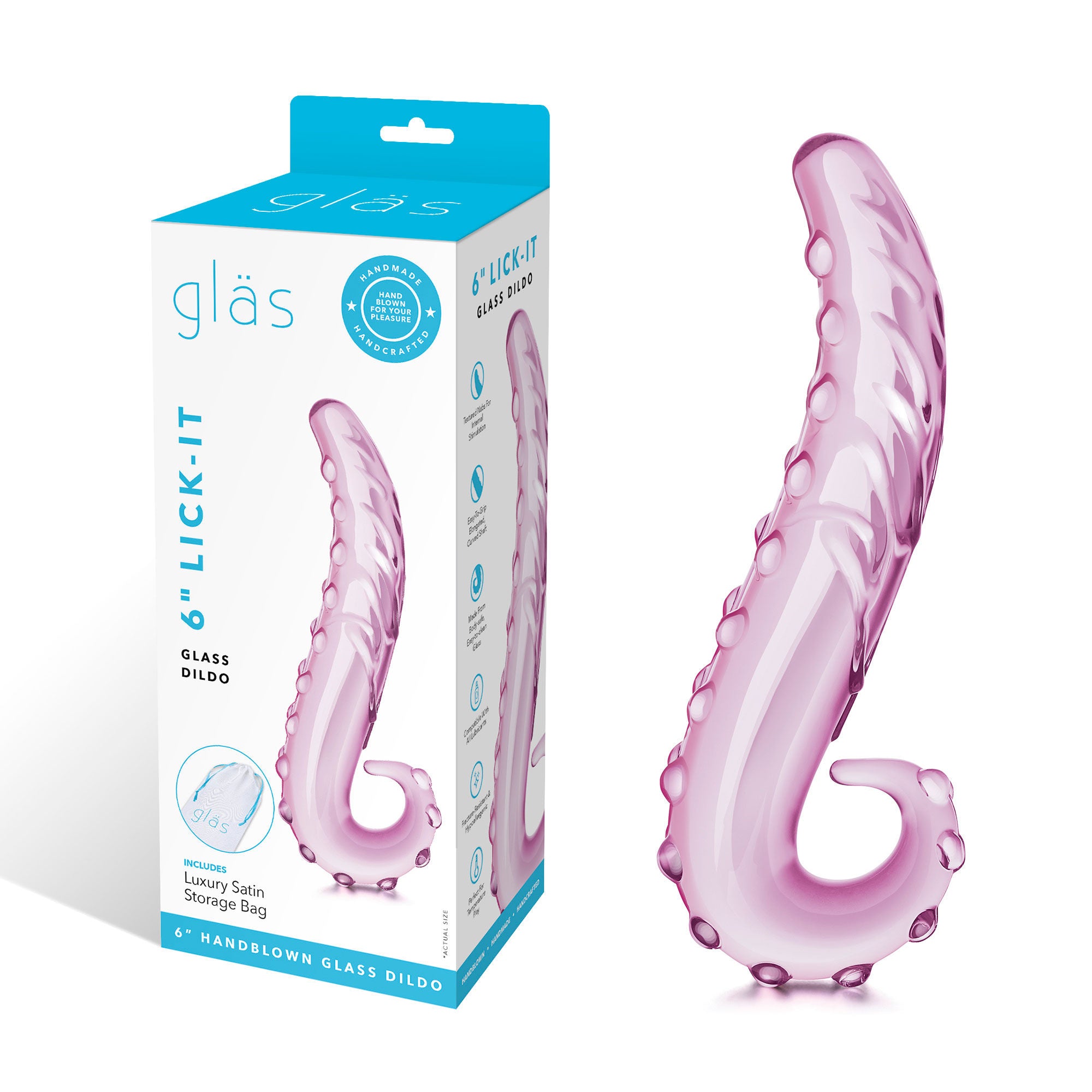 6 Inch Glass Dildo with Textured Tongue for G-Spot Stimulation Pink DONGS Glass