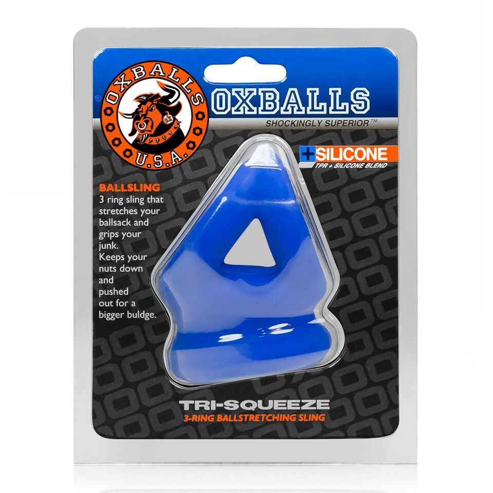 Tri-Squeeze Ball Stretch Cock Sling in Black Ice by Oxballs Blue COCK RINGS Sling