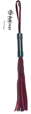 Sex and Mischief Enchanted Red Leather Flogger - 33 cm Black Handle and Wrist Loop Burgundy Whips & Paddles