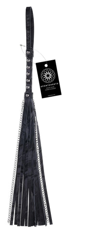 Sportsheets Velvet Noir Chain Flogger 43 cm Faux Leather and Hematite Chain Whip Black Whips & Paddles