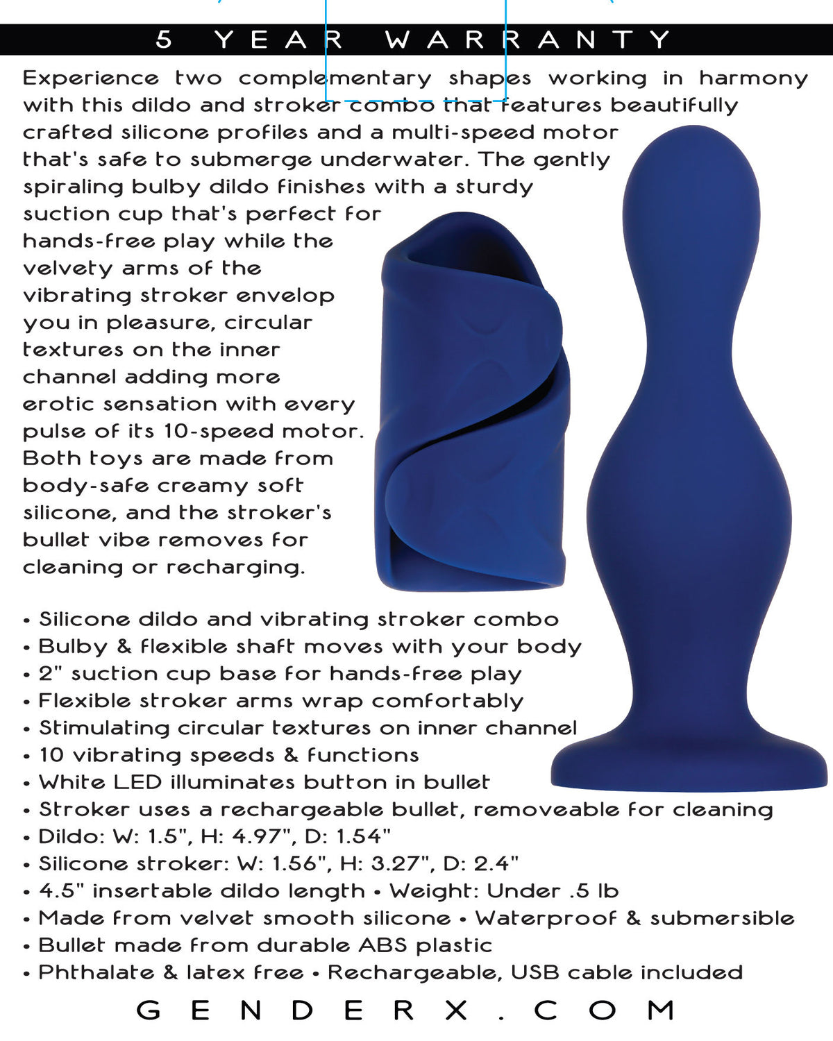 iN's and Out's Dildo and Stroker Combo – Waterproof Silicone Toy Blue > Sex Toys For Men > Masturbators > Manual