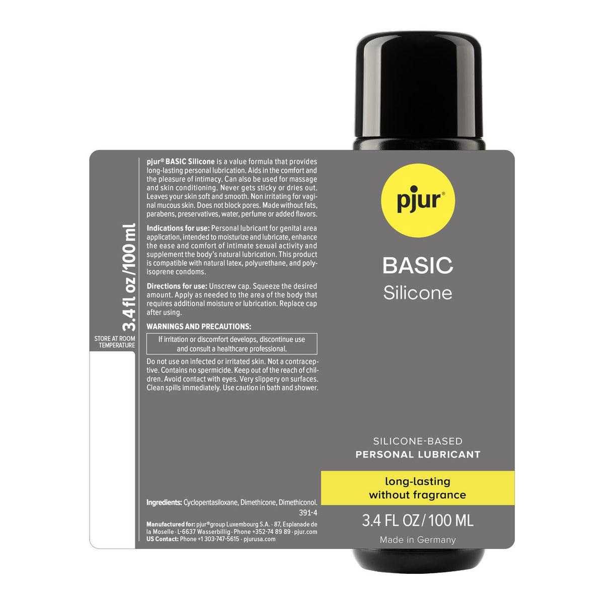 Pjur Basic Silicone – 3.4 Fl. Oz. (100ml) Long-Lasting Personal Lubricant > Lube > Silicone