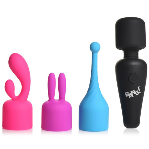 Bang! 10X Mini Wand with 3 Attachments in Black, Purple, and Pink - Rechargeable Powerful Vibrator with Premium Silicone > Sex Toys For Ladies > Wand Massagers and Attachments
