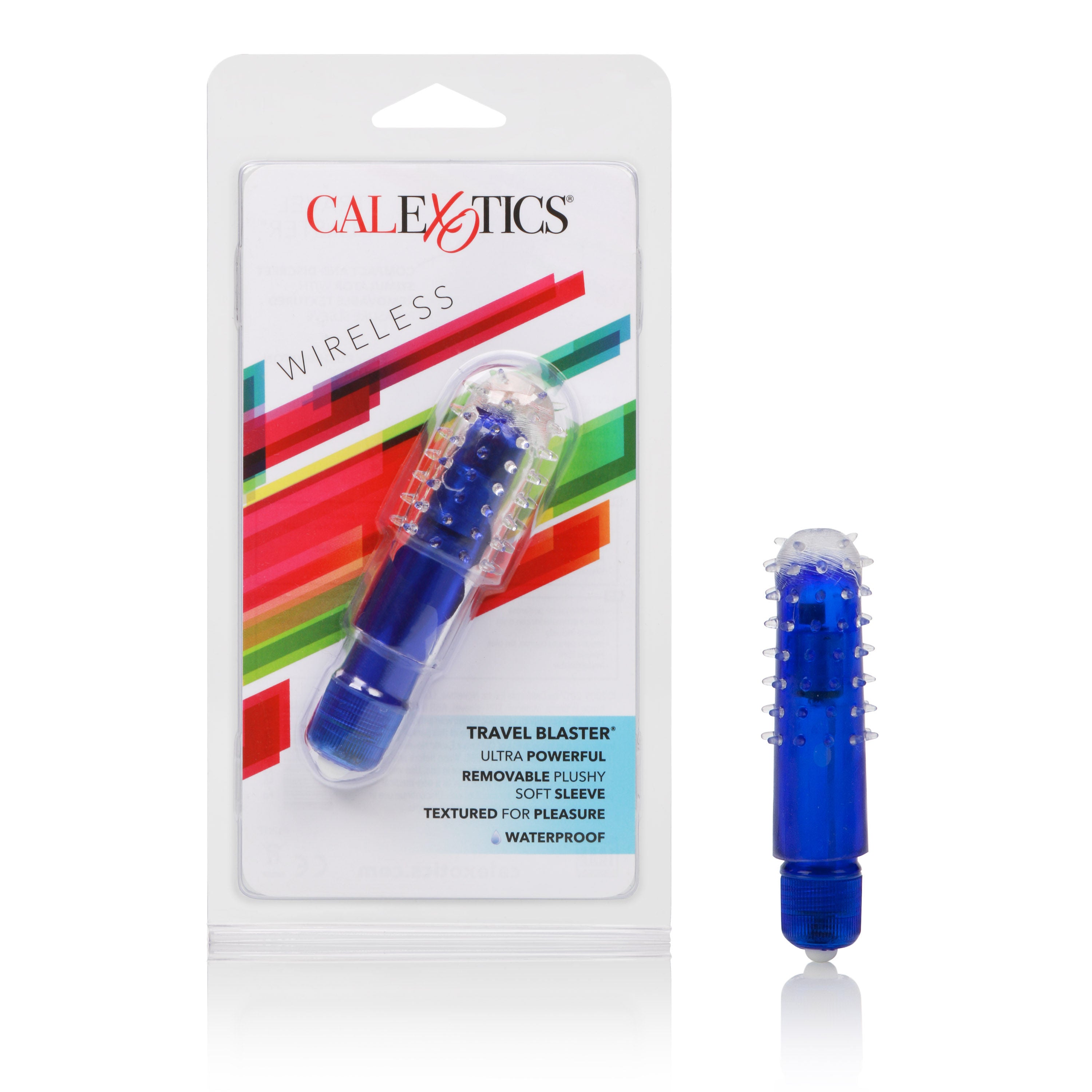 Waterproof Travel Blaster Massager with Removable Sleeve Blue STIMULATORS