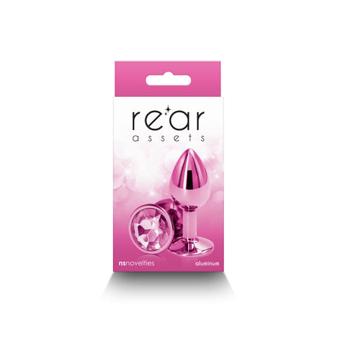 Rear Assets - Small - Pink - 7.1 cm Small Metal Butt Plug with Round Gem Base > Anal Range > Jewel Butt Plugs