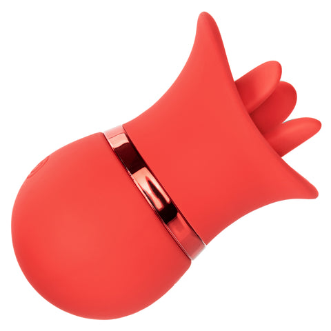 French Kiss Suck and Play Interchangeable Set Red Silicone Mini Massager with 12 Vibration and Suction Functions Suction Stimulator