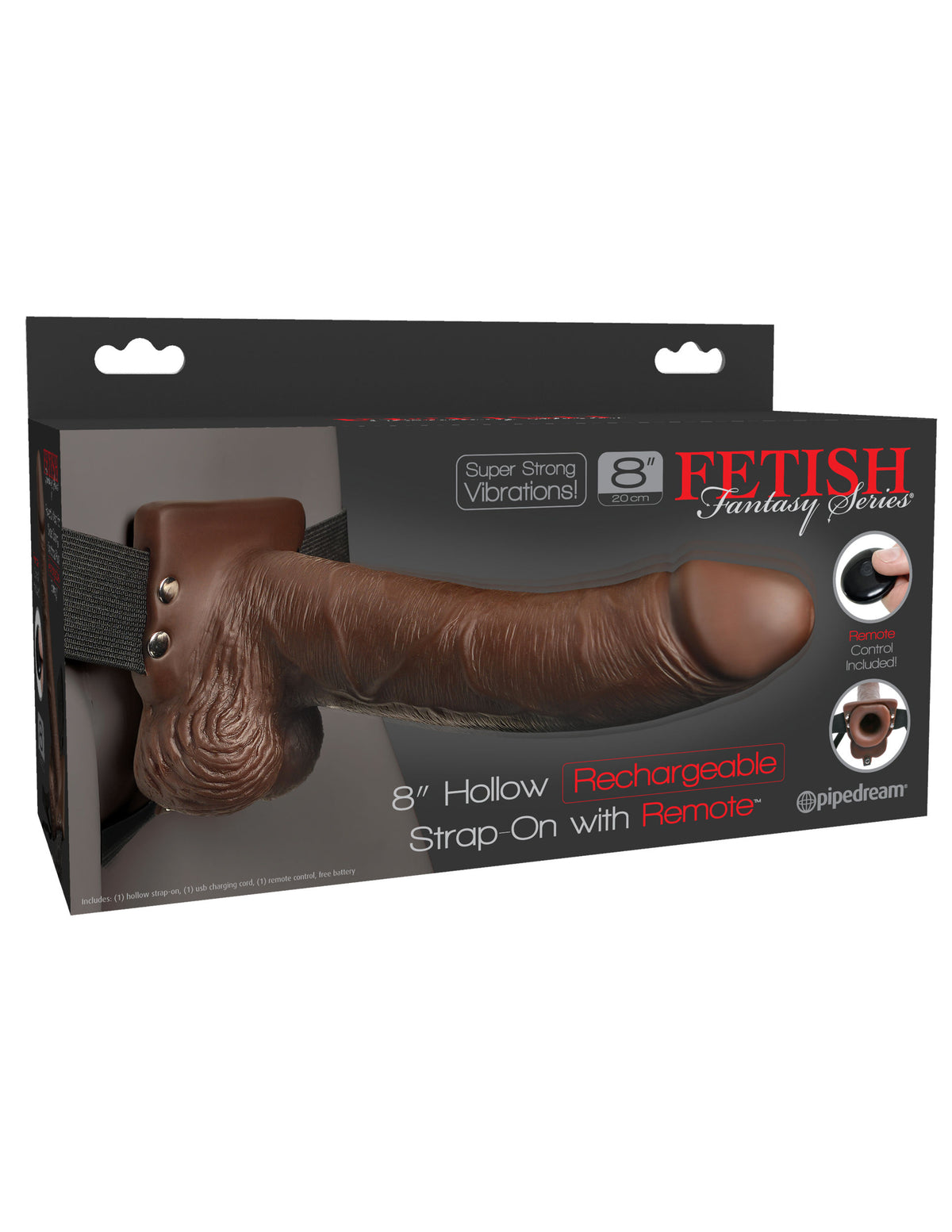 Fetish Fantasy Series 8 Inch Hollow Strap-On with Remote in Brown > Dildos > Hollow Strap Ons